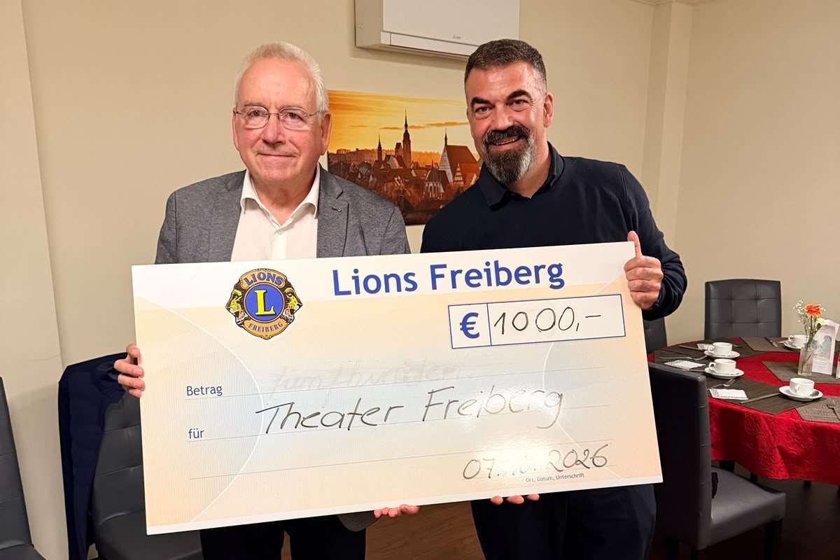 Clubpräsident Andreas Schwinger und Intendant Sergio Raonic Lukovic mit einem Spendenscheck über 1.000 Euro